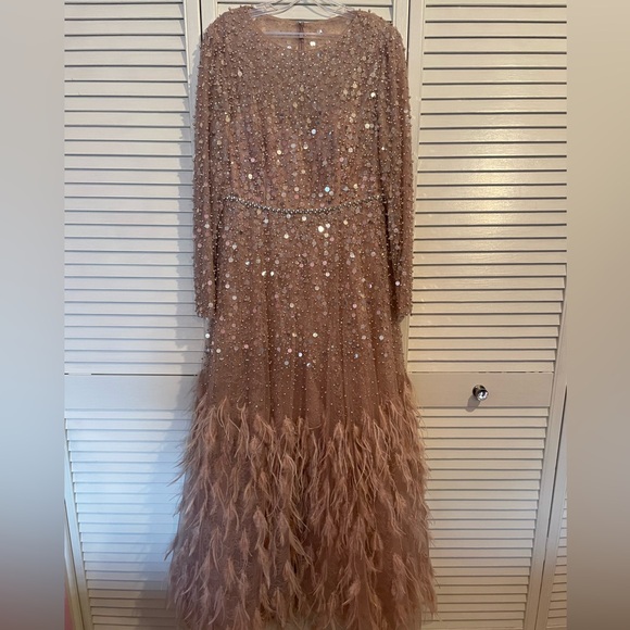 Mac Duggal Embellished Sequin Gown with Feather Detail - Picture 5 of 10